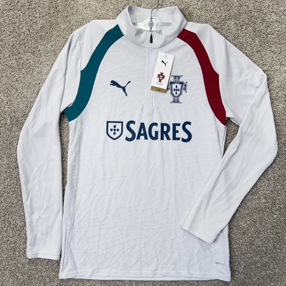 Portugal Puma Training Top Mens S FPF Trg 1/4 Zip White Soccer International NEW